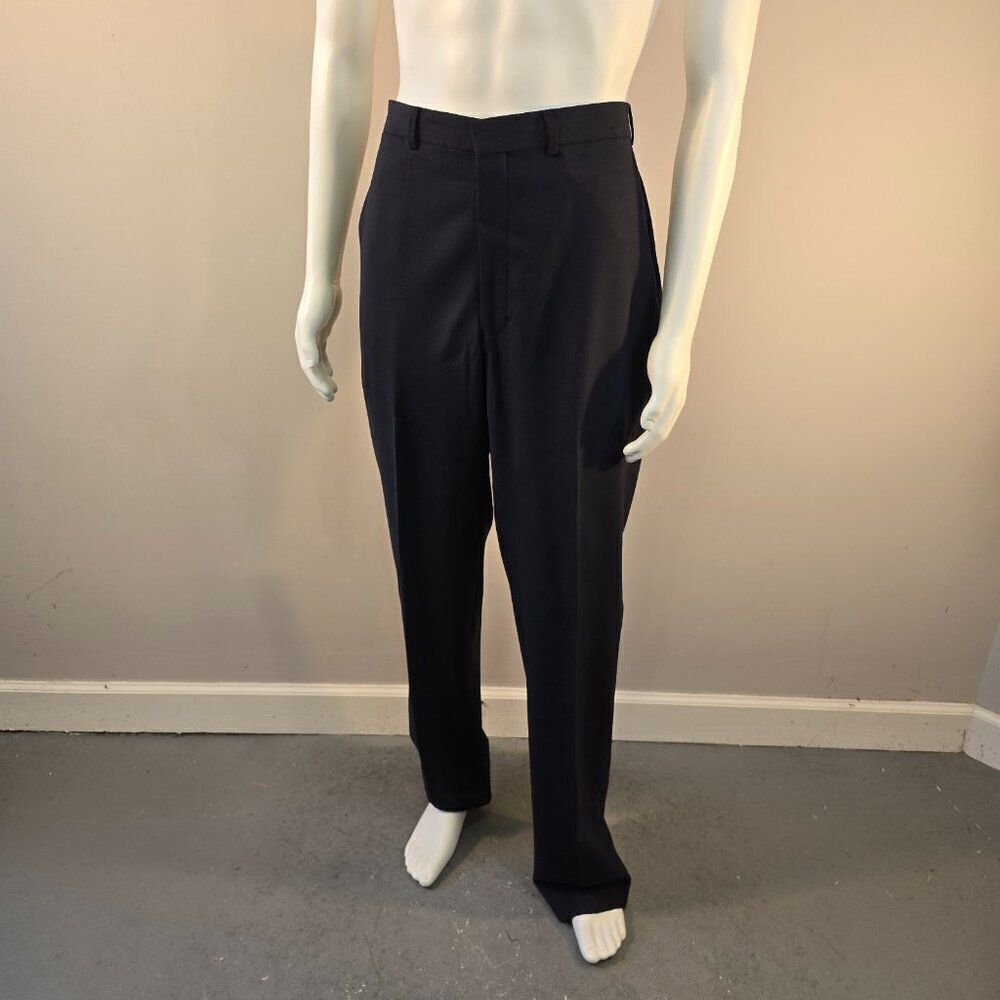 Bagir Collection Dress Pants Mens Sz 34R Wool Blend Navy Blue Flat Front Unhemed